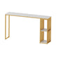 Contemporary Style Bar Table Set 1/3 Pieces Stone Bar table with Upholstered Stools White-Gold 71"L x 16"W Clearhalo 'Bar Furniture' 'furn' 'furn_home_bar_bar_sets' 'Furniture' 'Home Bars & Bar Sets' 'home_bar_bar_sets' 'Kitchen & Dining Furniture' 6652398