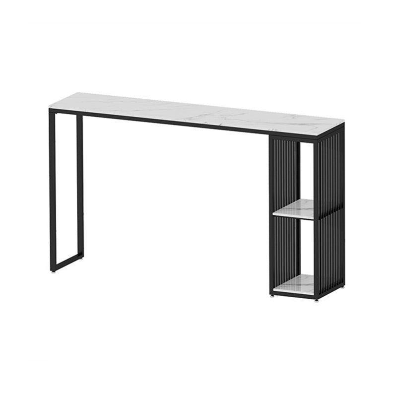 Contemporary Style Bar Table Set 1/3 Pieces Stone Bar table with Upholstered Stools White-Black 71"L x 16"W Clearhalo 'Bar Furniture' 'furn' 'furn_home_bar_bar_sets' 'Furniture' 'Home Bars & Bar Sets' 'home_bar_bar_sets' 'Kitchen & Dining Furniture' 6652405