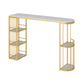 Modern Style Bar Table Set 1/3 Pieces Stone Bar table with Upholstered Stools White-Gold 71"L x 16"W Clearhalo 'Bar Furniture' 'furn' 'furn_home_bar_bar_sets' 'Furniture' 'Home Bars & Bar Sets' 'home_bar_bar_sets' 'Kitchen & Dining Furniture' 6652418