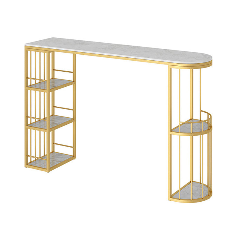 Modern Style Bar Table Set 1/3 Pieces Stone Bar table with Upholstered Stools White-Gold 71"L x 16"W Clearhalo 'Bar Furniture' 'furn' 'furn_home_bar_bar_sets' 'Furniture' 'Home Bars & Bar Sets' 'home_bar_bar_sets' 'Kitchen & Dining Furniture' 6652418