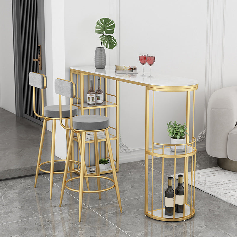 Modern Style Bar Table Set 1/3 Pieces Stone Bar table with Upholstered Stools Clearhalo 'Bar Furniture' 'furn' 'furn_home_bar_bar_sets' 'Furniture' 'Home Bars & Bar Sets' 'home_bar_bar_sets' 'Kitchen & Dining Furniture' 6652422