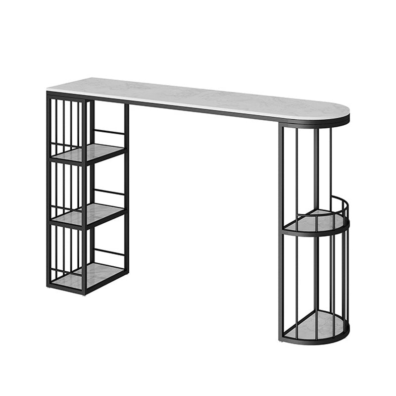 Modern Style Bar Table Set 1/3 Pieces Stone Bar table with Upholstered Stools White-Black 71"L x 16"W Clearhalo 'Bar Furniture' 'furn' 'furn_home_bar_bar_sets' 'Furniture' 'Home Bars & Bar Sets' 'home_bar_bar_sets' 'Kitchen & Dining Furniture' 6652425