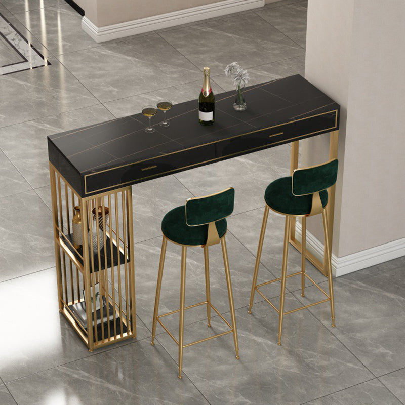 Stone Bar Table Set Glam Style Rectangle 1/3 Pieces Pub Table Set for Indoor 3 Pieces: 1 Black Table, 2 Green Stools Clearhalo 'Bar Furniture' 'furn' 'furn_home_bar_bar_sets' 'Furniture' 'Home Bars & Bar Sets' 'home_bar_bar_sets' 'Kitchen & Dining Furniture' 6652657