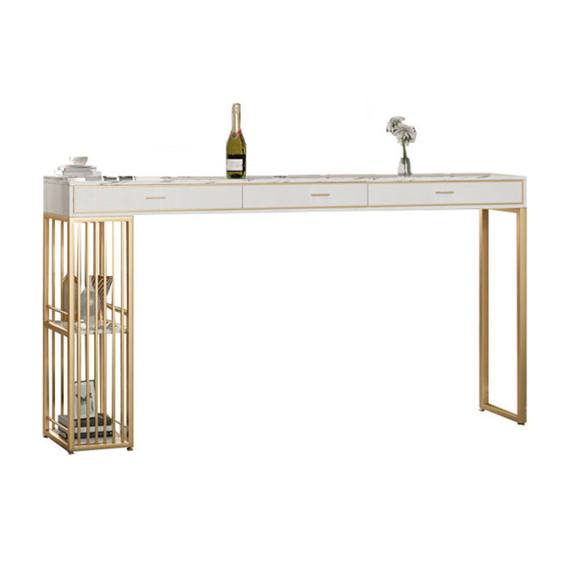 Stone Bar Table Set Glam Style Rectangle 1/3 Pieces Pub Table Set for Indoor White 63"L x 16"W Clearhalo 'Bar Furniture' 'furn' 'furn_home_bar_bar_sets' 'Furniture' 'Home Bars & Bar Sets' 'home_bar_bar_sets' 'Kitchen & Dining Furniture' 6652659