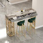 Stone Bar Table Set Glam Style Rectangle 1/3 Pieces Pub Table Set for Indoor 3 Pieces: Gold Table, 2 Green Stools Clearhalo 'Bar Furniture' 'furn' 'furn_home_bar_bar_sets' 'Furniture' 'Home Bars & Bar Sets' 'home_bar_bar_sets' 'Kitchen & Dining Furniture' 6652662