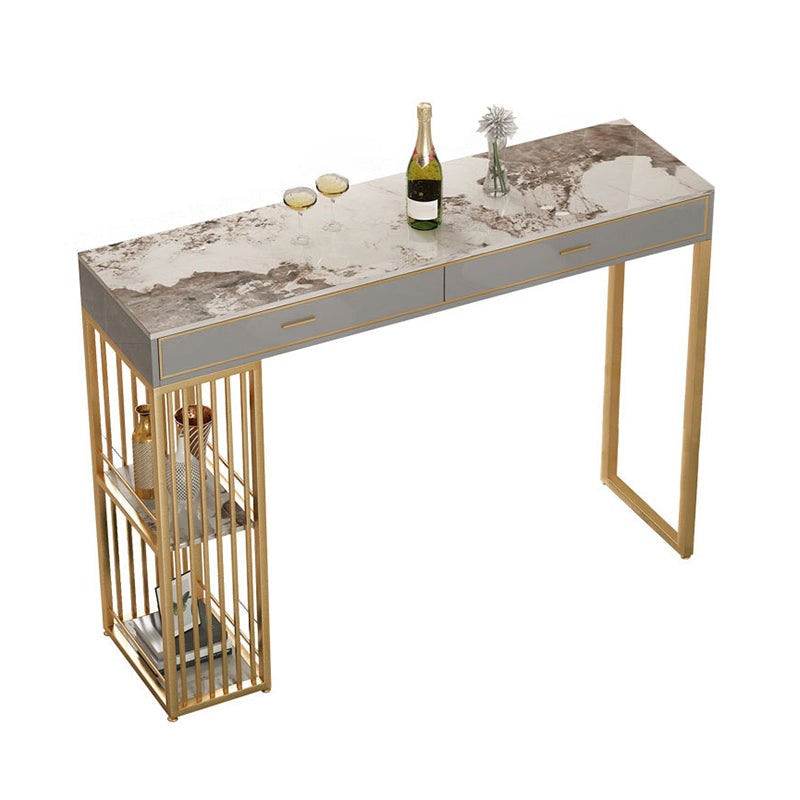 Stone Bar Table Set Glam Style Rectangle 1/3 Pieces Pub Table Set for Indoor Gold 55"L x 16"W Clearhalo 'Bar Furniture' 'furn' 'furn_home_bar_bar_sets' 'Furniture' 'Home Bars & Bar Sets' 'home_bar_bar_sets' 'Kitchen & Dining Furniture' 6652666