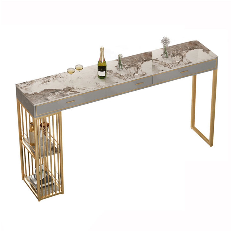 Stone Bar Table Set Glam Style Rectangle 1/3 Pieces Pub Table Set for Indoor Gold 63"L x 16"W Clearhalo 'Bar Furniture' 'furn' 'furn_home_bar_bar_sets' 'Furniture' 'Home Bars & Bar Sets' 'home_bar_bar_sets' 'Kitchen & Dining Furniture' 6652667