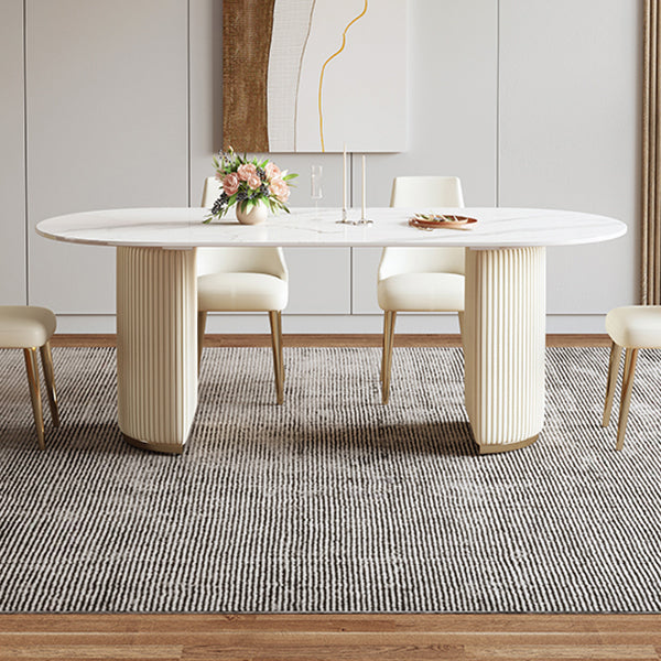 Luxury Double Pedestal Dining Table Oval Stone Top Dining Table for Dining Room 71"L x 31.5"W x 31"H Without Chairs Clearhalo 'Dining Tables & Seating' 'Dining Tables' 'dining_table' 'furn' 'furn_dining_table' 'Furniture' 'Kitchen & Dining Furniture' 6652956