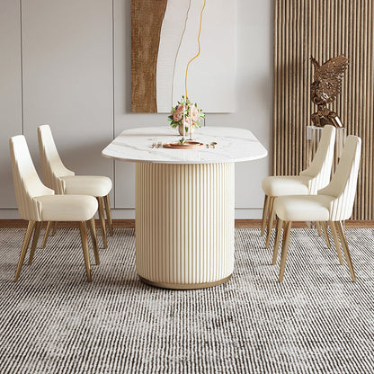 Luxury Double Pedestal Dining Table Oval Stone Top Dining Table for Dining Room 47.2"L x 31.5"W x 30.7"H Without Chairs Clearhalo 'Dining Tables & Seating' 'Dining Tables' 'dining_table' 'furn' 'furn_dining_table' 'Furniture' 'Kitchen & Dining Furniture' 6652957