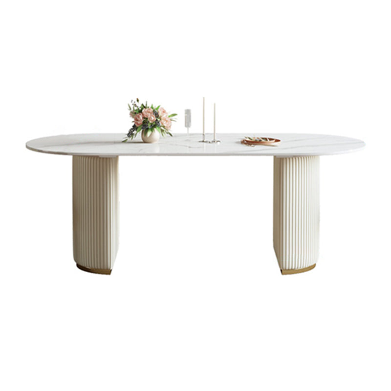 Luxury Double Pedestal Dining Table Oval Stone Top Dining Table for Dining Room Clearhalo 'Dining Tables & Seating' 'Dining Tables' 'dining_table' 'furn' 'furn_dining_table' 'Furniture' 'Kitchen & Dining Furniture' 6652958