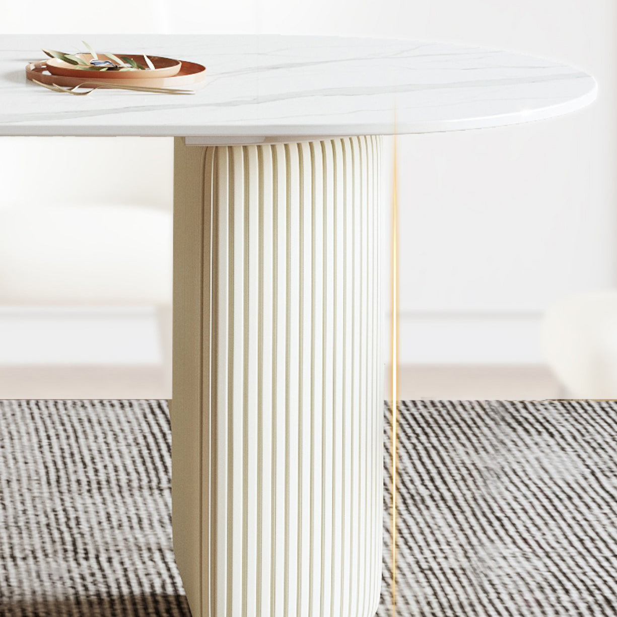 Luxury Double Pedestal Dining Table Oval Stone Top Dining Table for Dining Room Clearhalo 'Dining Tables & Seating' 'Dining Tables' 'dining_table' 'furn' 'furn_dining_table' 'Furniture' 'Kitchen & Dining Furniture' 6652961