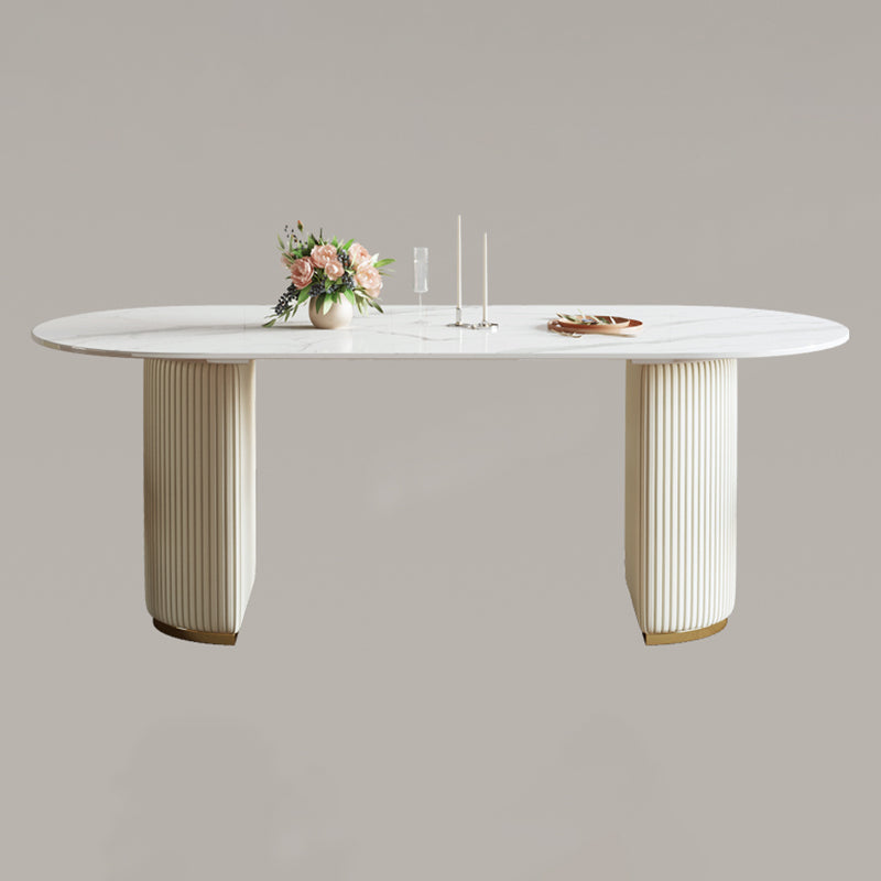 Luxury Double Pedestal Dining Table Oval Stone Top Dining Table for Dining Room Clearhalo 'Dining Tables & Seating' 'Dining Tables' 'dining_table' 'furn' 'furn_dining_table' 'Furniture' 'Kitchen & Dining Furniture' 6652963