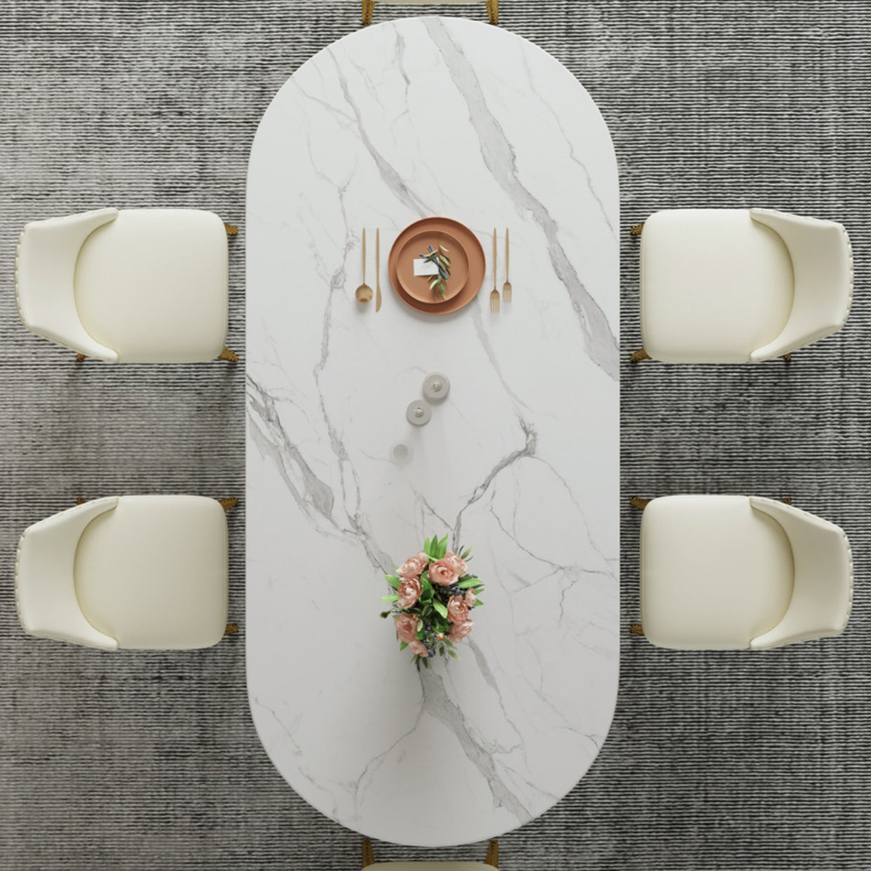 Luxury Double Pedestal Dining Table Oval Stone Top Dining Table for Dining Room Clearhalo 'Dining Tables & Seating' 'Dining Tables' 'dining_table' 'furn' 'furn_dining_table' 'Furniture' 'Kitchen & Dining Furniture' 6652964