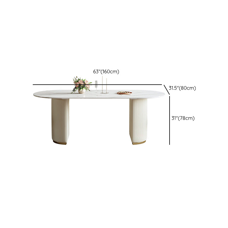 Luxury Double Pedestal Dining Table Oval Stone Top Dining Table for Dining Room Clearhalo 'Dining Tables & Seating' 'Dining Tables' 'dining_table' 'furn' 'furn_dining_table' 'Furniture' 'Kitchen & Dining Furniture' 6652968