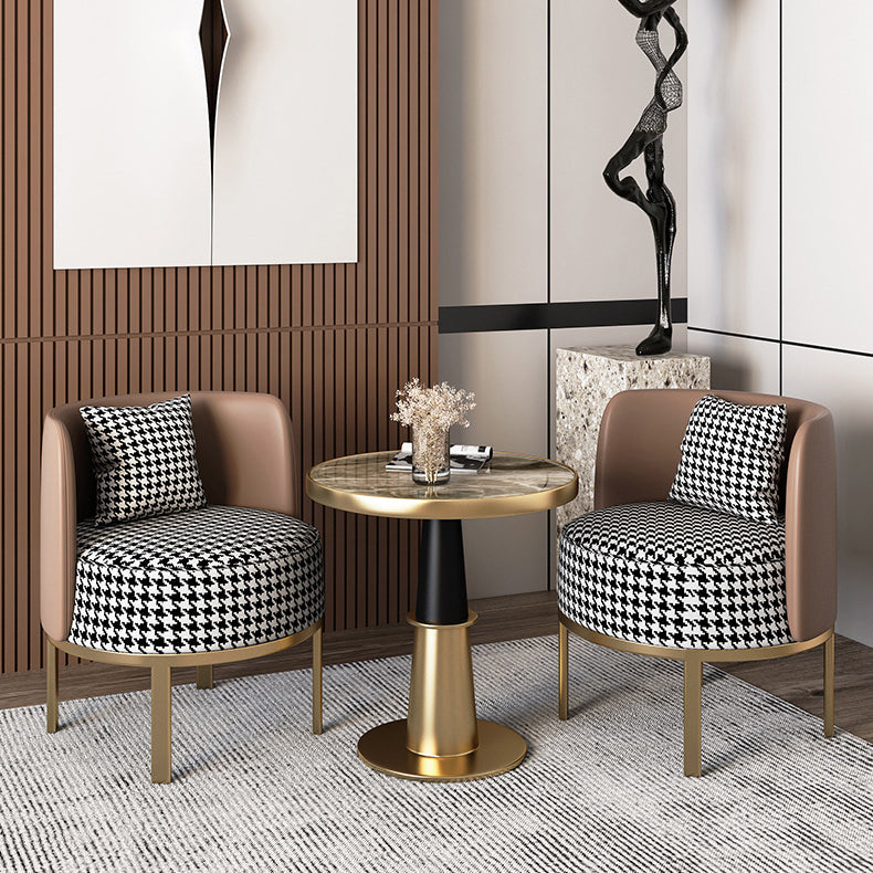 Modern Round Dining Table for Kitchen Glossy Grey Dinette Table with Metal Base Black Gold 23.6"L x 23.6"W x 29.5"H Without Chairs Clearhalo 'Dining Tables & Seating' 'Dining Tables' 'dining_table' 'furn' 'furn_dining_table' 'Furniture' 'Kitchen & Dining Furniture' 6652983