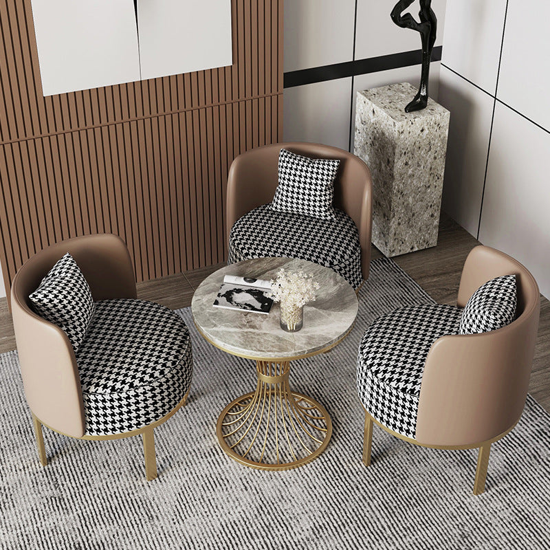 Modern Round Dining Table for Kitchen Glossy Grey Dinette Table with Metal Base Gold 23.6"L x 23.6"W x 29.5"H Without Chairs Clearhalo 'Dining Tables & Seating' 'Dining Tables' 'dining_table' 'furn' 'furn_dining_table' 'Furniture' 'Kitchen & Dining Furniture' 6652985