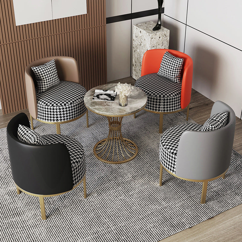 Modern Round Dining Table for Kitchen Glossy Grey Dinette Table with Metal Base Gold 27.6"L x 27.6"W x 29.5"H Without Chairs Clearhalo 'Dining Tables & Seating' 'Dining Tables' 'dining_table' 'furn' 'furn_dining_table' 'Furniture' 'Kitchen & Dining Furniture' 6652986