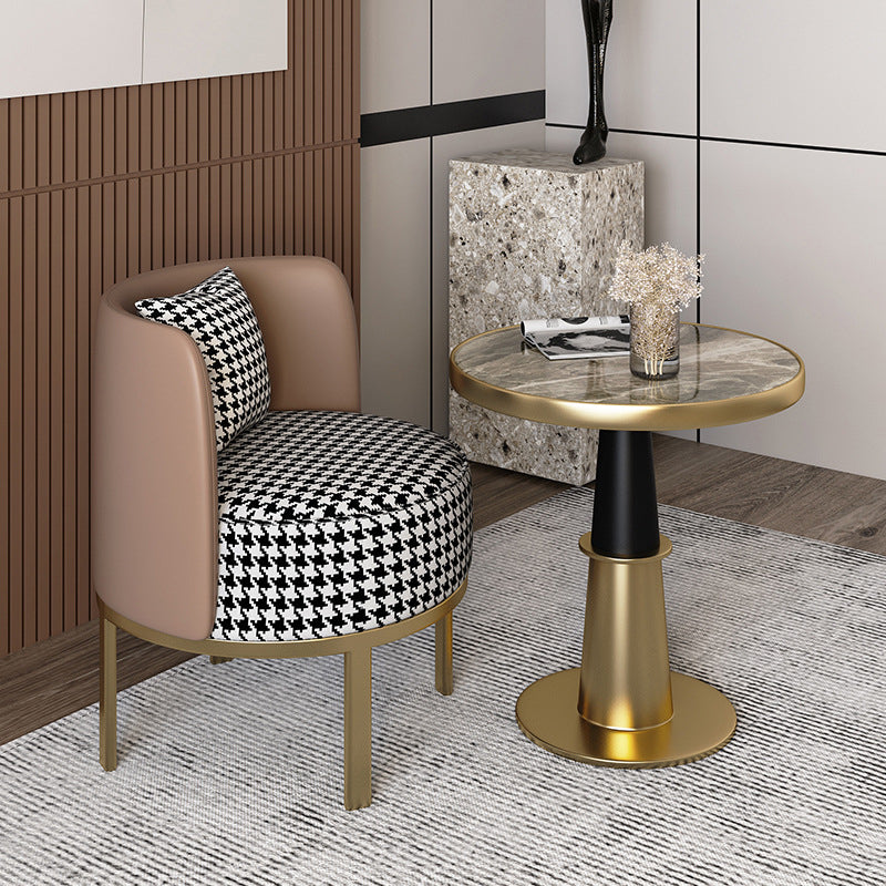 Modern Round Dining Table for Kitchen Glossy Grey Dinette Table with Metal Base Black Gold 27.6"L x 27.6"W x 29.5"H Without Chairs Clearhalo 'Dining Tables & Seating' 'Dining Tables' 'dining_table' 'furn' 'furn_dining_table' 'Furniture' 'Kitchen & Dining Furniture' 6652987