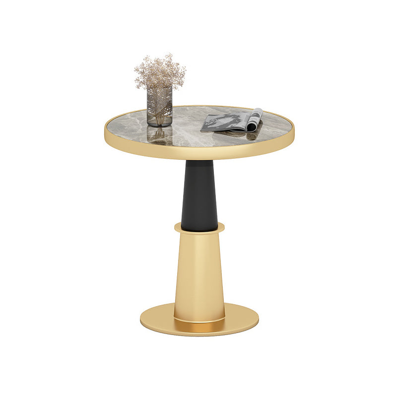 Modern Round Dining Table for Kitchen Glossy Grey Dinette Table with Metal Base Black Gold 31.5"L x 31.5"W x 29.5"H Without Chairs Clearhalo 'Dining Tables & Seating' 'Dining Tables' 'dining_table' 'furn' 'furn_dining_table' 'Furniture' 'Kitchen & Dining Furniture' 6652988