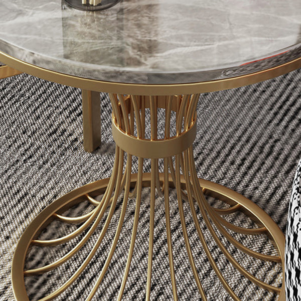 Modern Round Dining Table for Kitchen Glossy Grey Dinette Table with Metal Base Clearhalo 'Dining Tables & Seating' 'Dining Tables' 'dining_table' 'furn' 'furn_dining_table' 'Furniture' 'Kitchen & Dining Furniture' 6652990
