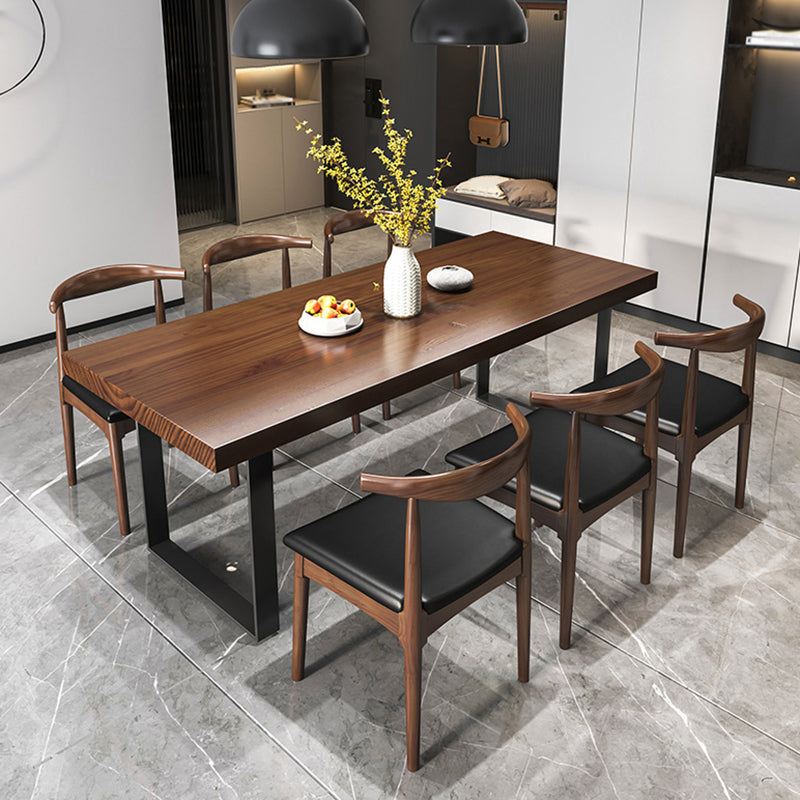 Industrial Rectangle Dining Table Solid Wood Top Dining Table with Double Pedestal Base 63"L x 27.6"W x 29.5"H Without Chairs Clearhalo 'Dining Tables & Seating' 'Dining Tables' 'dining_table' 'furn' 'furn_dining_table' 'Furniture' 'Kitchen & Dining Furniture' 6653002