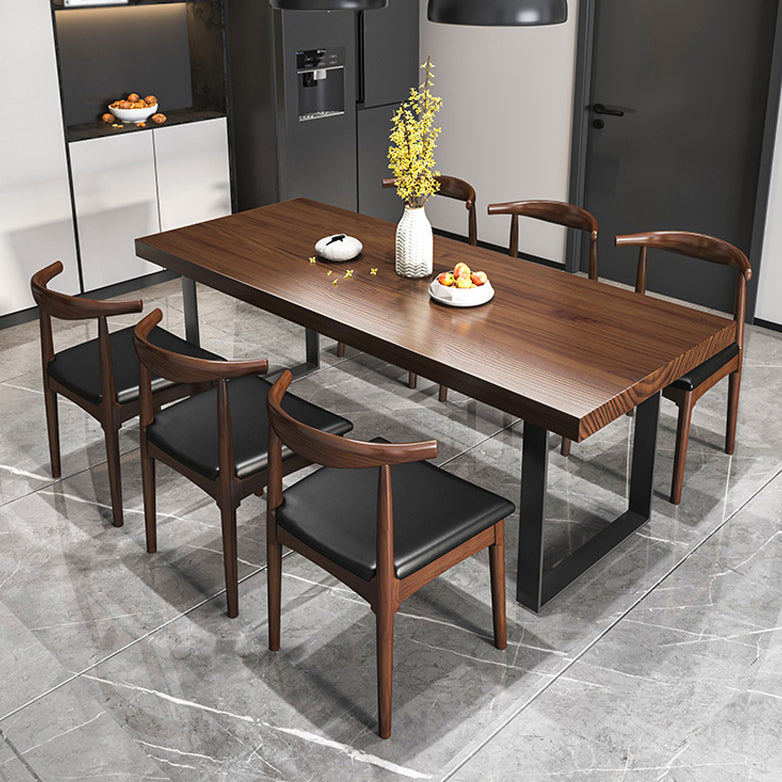 Industrial Rectangle Dining Table Solid Wood Top Dining Table with Double Pedestal Base 70.9"L x 31.5"W x 29.5"H Without Chairs Clearhalo 'Dining Tables & Seating' 'Dining Tables' 'dining_table' 'furn' 'furn_dining_table' 'Furniture' 'Kitchen & Dining Furniture' 6653003
