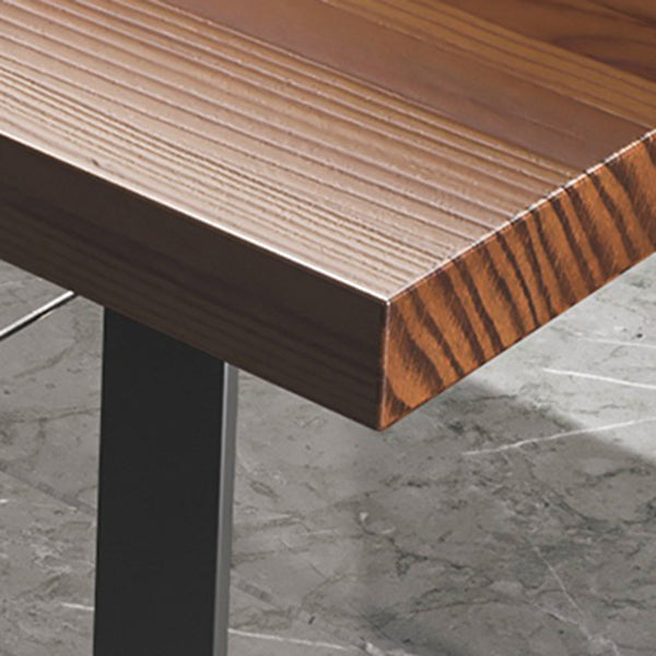 Industrial Rectangle Dining Table Solid Wood Top Dining Table with Double Pedestal Base Clearhalo 'Dining Tables & Seating' 'Dining Tables' 'dining_table' 'furn' 'furn_dining_table' 'Furniture' 'Kitchen & Dining Furniture' 6653007
