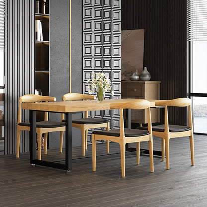 Industriële eettafel op schraagbasis Rechthoekige massief houten eettafel