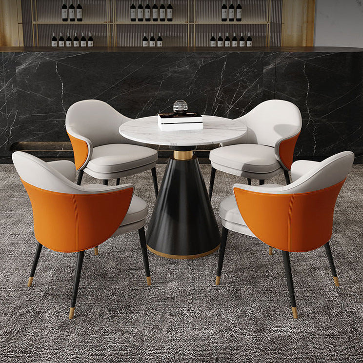 Mesa de comedor redonda con base de pedestal, mesa superior de piedra de lujo tradicional para el hogar