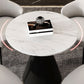 Mesa de comedor redonda con base de pedestal, mesa superior de piedra de lujo tradicional para el hogar
