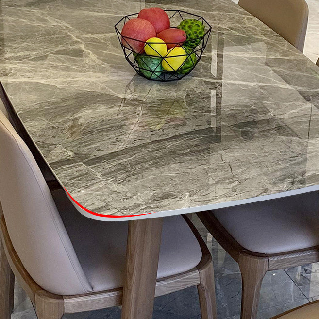 Mid-Century Dining Table for Kitchen Gray Stone Top Dinette Table with Wooden Frame Clearhalo 'Dining Tables & Seating' 'Dining Tables' 'dining_table' 'furn' 'furn_dining_table' 'Furniture' 'Kitchen & Dining Furniture' 6653058