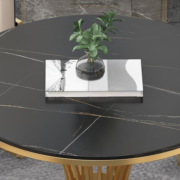 Matte Finish Stone Top Dinette Table for Home Traditional Luxury Round Dining Table Clearhalo 'Dining Tables & Seating' 'Dining Tables' 'dining_table' 'furn' 'furn_dining_table' 'Furniture' 'Kitchen & Dining Furniture' 6653074