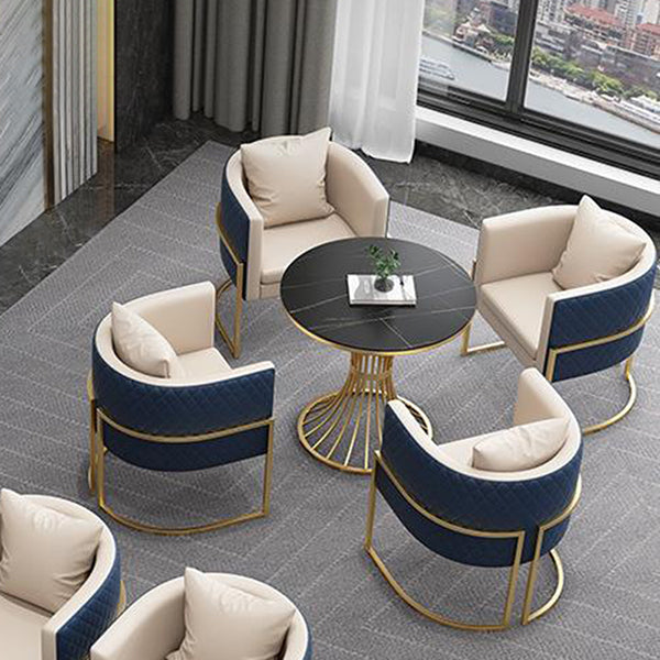 Matte Finish Stone Top Dinette Table for Home Traditional Luxury Round Dining Table Clearhalo 'Dining Tables & Seating' 'Dining Tables' 'dining_table' 'furn' 'furn_dining_table' 'Furniture' 'Kitchen & Dining Furniture' 6653078
