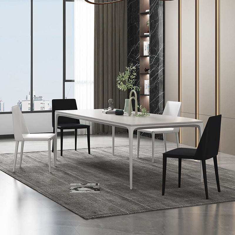Contemporary Sintered Stone Dining Table Rectangle Table with Metal Legs for Home Use White 55.1"L x 31.5"W x 29.5"H Without Chairs Clearhalo 'Dining Tables & Seating' 'Dining Tables' 'dining_table' 'furn' 'furn_dining_table' 'Furniture' 'Kitchen & Dining Furniture' 6653121