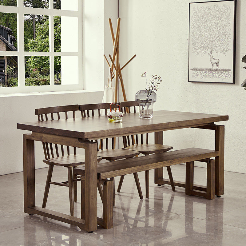 Industrial Double Pedestal Dining Table Pine Wood Table for Cafe Dining Room 63"L x 27.6"W x 29.5"H Without Chairs Clearhalo 'Dining Tables & Seating' 'Dining Tables' 'dining_table' 'furn' 'furn_dining_table' 'Furniture' 'Kitchen & Dining Furniture' 6653172