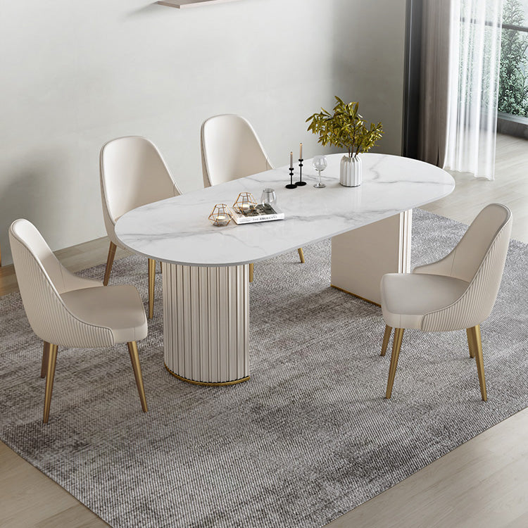 Modern Stone Dining Table White Double Pedestal Base Table for Dining Room Clearhalo 'Dining Tables & Seating' 'Dining Tables' 'dining_table' 'furn' 'furn_dining_table' 'Furniture' 'Kitchen & Dining Furniture' 6653305