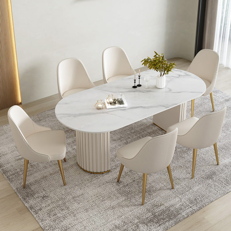 Modern Stone Dining Table White Double Pedestal Base Table for Dining Room Clearhalo 'Dining Tables & Seating' 'Dining Tables' 'dining_table' 'furn' 'furn_dining_table' 'Furniture' 'Kitchen & Dining Furniture' 6653308