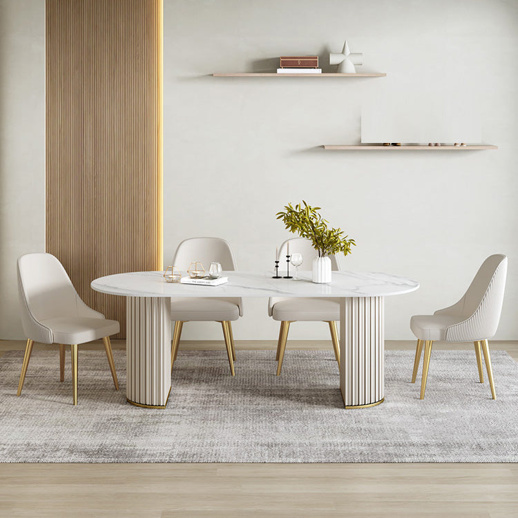 Modern Stone Dining Table White Double Pedestal Base Table for Dining Room Clearhalo 'Dining Tables & Seating' 'Dining Tables' 'dining_table' 'furn' 'furn_dining_table' 'Furniture' 'Kitchen & Dining Furniture' 6653309