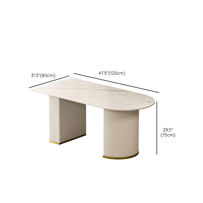 Modern Stone Dining Table White Double Pedestal Base Table for Dining Room Clearhalo 'Dining Tables & Seating' 'Dining Tables' 'dining_table' 'furn' 'furn_dining_table' 'Furniture' 'Kitchen & Dining Furniture' 6653316