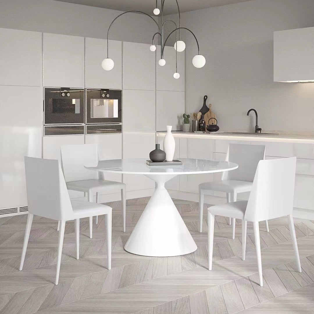 Contemporary Round Dining Table Sintered Stone Table with Metal Leg for Home Use White 39.4"L x 39.4"W x 29.5"H Without Chairs Clearhalo 'Dining Tables & Seating' 'Dining Tables' 'dining_table' 'furn' 'furn_dining_table' 'Furniture' 'Kitchen & Dining Furniture' 6653421