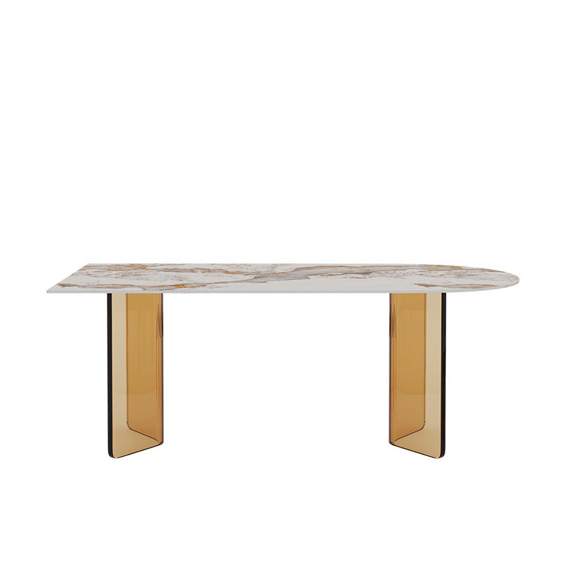 Modern Dining Table Sintered Stone Table with Acrylic Legs for Home Use Brown Without Chairs Clearhalo 'Dining Tables & Seating' 'Dining Tables' 'dining_table' 'furn' 'furn_dining_table' 'Furniture' 'Kitchen & Dining Furniture' 6653450