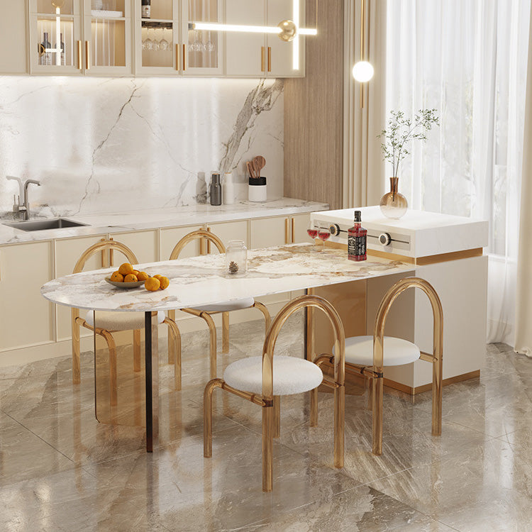 Modern Dining Table Sintered Stone Table with Acrylic Legs for Home Use Brown 63"L x 33.5"W x 29.5"H Without Chairs Clearhalo 'Dining Tables & Seating' 'Dining Tables' 'dining_table' 'furn' 'furn_dining_table' 'Furniture' 'Kitchen & Dining Furniture' 6653451