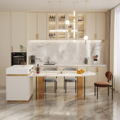 Modern Dining Table Sintered Stone Table with Acrylic Legs for Home Use Brown 55.1"L x 31.5"W x 29.5"H Without Chairs Clearhalo 'Dining Tables & Seating' 'Dining Tables' 'dining_table' 'furn' 'furn_dining_table' 'Furniture' 'Kitchen & Dining Furniture' 6653452