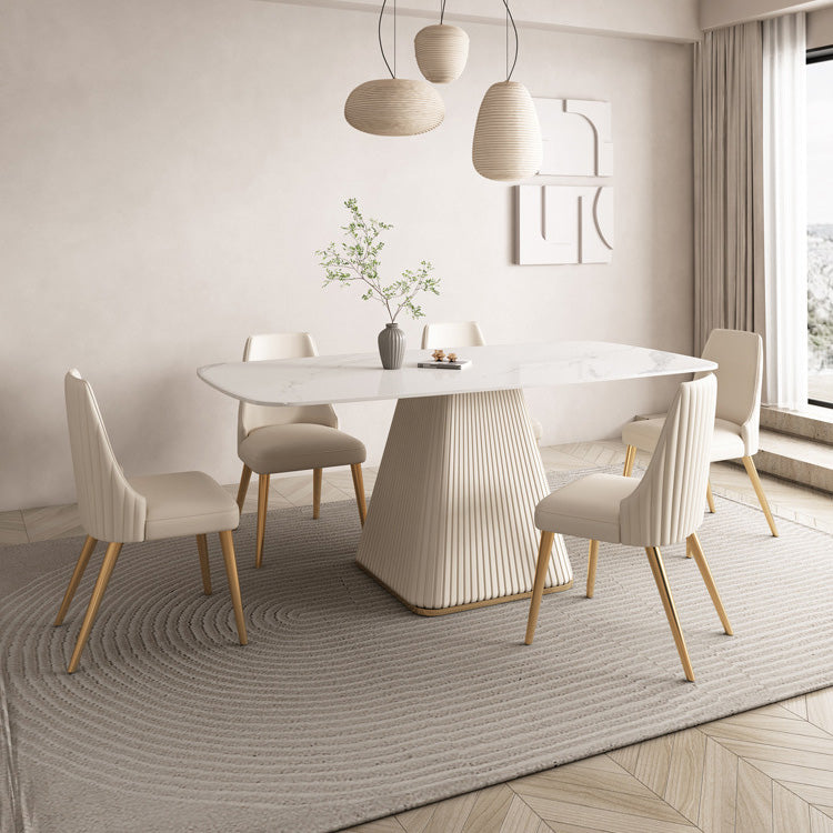 Glam White Dining Table Stone Rectangular Table for Dining Room 55.1"L x 31.5"W x 29.5"H Without Chairs Clearhalo 'Dining Tables & Seating' 'Dining Tables' 'dining_table' 'furn' 'furn_dining_table' 'Furniture' 'Kitchen & Dining Furniture' 6653508