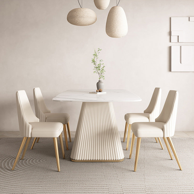 Glam White Dining Table Stone Rectangular Table for Dining Room 51.2"L x 31.5"W x 29.5"H Without Chairs Clearhalo 'Dining Tables & Seating' 'Dining Tables' 'dining_table' 'furn' 'furn_dining_table' 'Furniture' 'Kitchen & Dining Furniture' 6653511