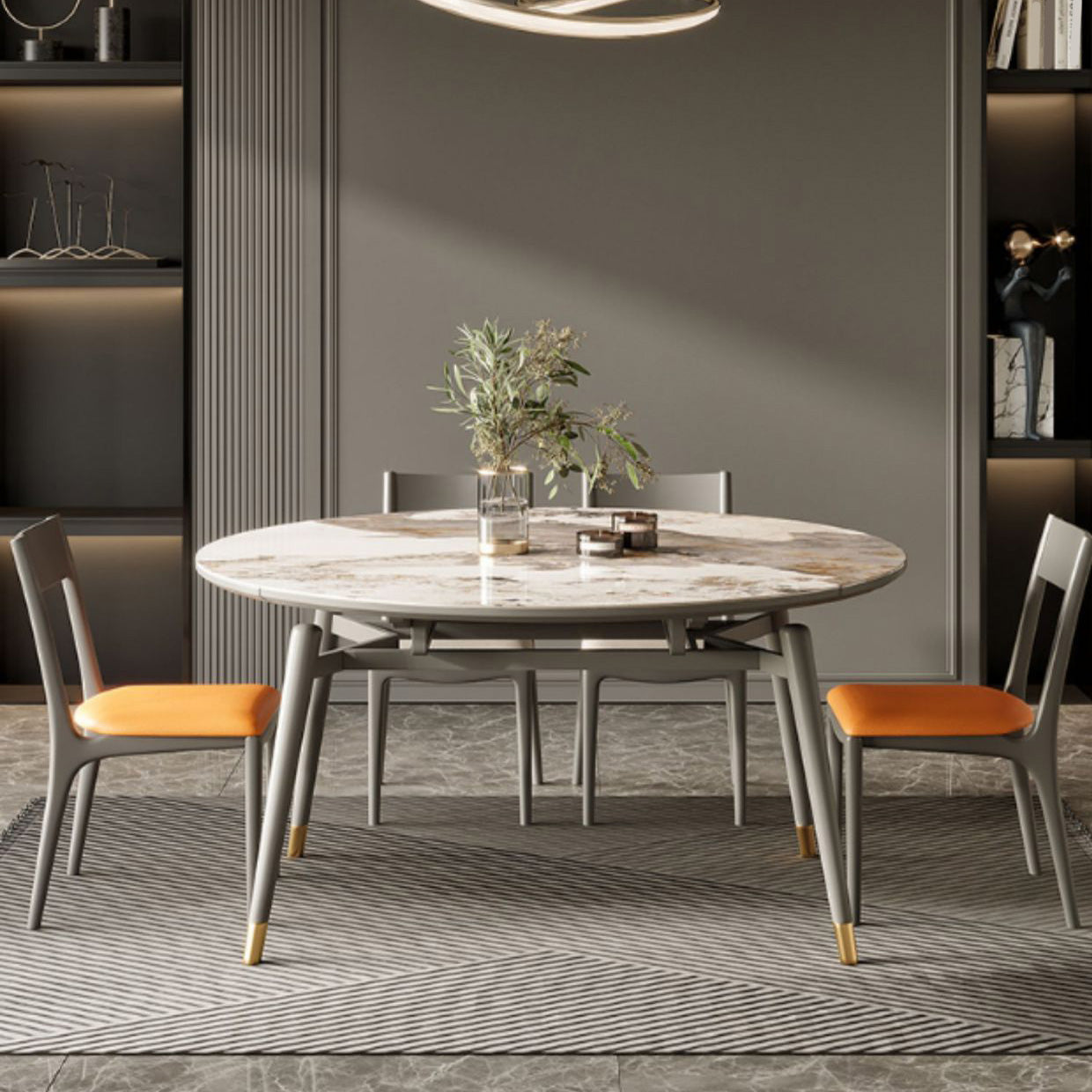 Moderne ronde eettafel van gesinterde stenen tafel met houten poten voor thuisgebruik