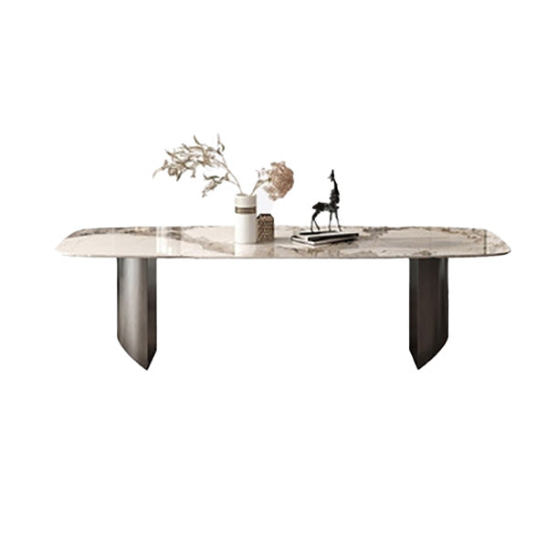 Contemporary Dining Table Sintered Stone Table with Metal Legs for Home Use 63"L x 35.4"W x 29.5"H Without Chairs Clearhalo 'Dining Tables & Seating' 'Dining Tables' 'dining_table' 'furn' 'furn_dining_table' 'Furniture' 'Kitchen & Dining Furniture' 6653568
