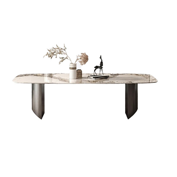 Contemporary Dining Table Sintered Stone Table with Metal Legs for Home Use 55.1"L x 31.5"W x 29.5"H Without Chairs Clearhalo 'Dining Tables & Seating' 'Dining Tables' 'dining_table' 'furn' 'furn_dining_table' 'Furniture' 'Kitchen & Dining Furniture' 6653574