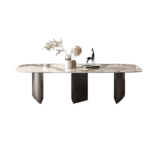 Contemporary Dining Table Sintered Stone Table with Metal Legs for Home Use 102.4"L x 47.2"W x 29.5"H Without Chairs Clearhalo 'Dining Tables & Seating' 'Dining Tables' 'dining_table' 'furn' 'furn_dining_table' 'Furniture' 'Kitchen & Dining Furniture' 6653575