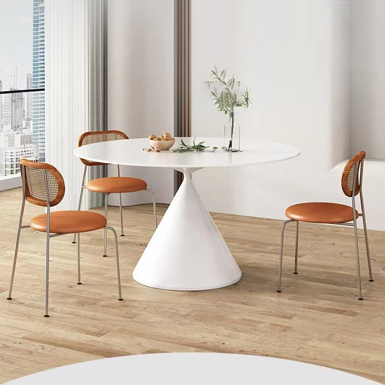 Mesa redonda de comedor moderna, mesa de piedra sinterizada con patas de metal para el hogar